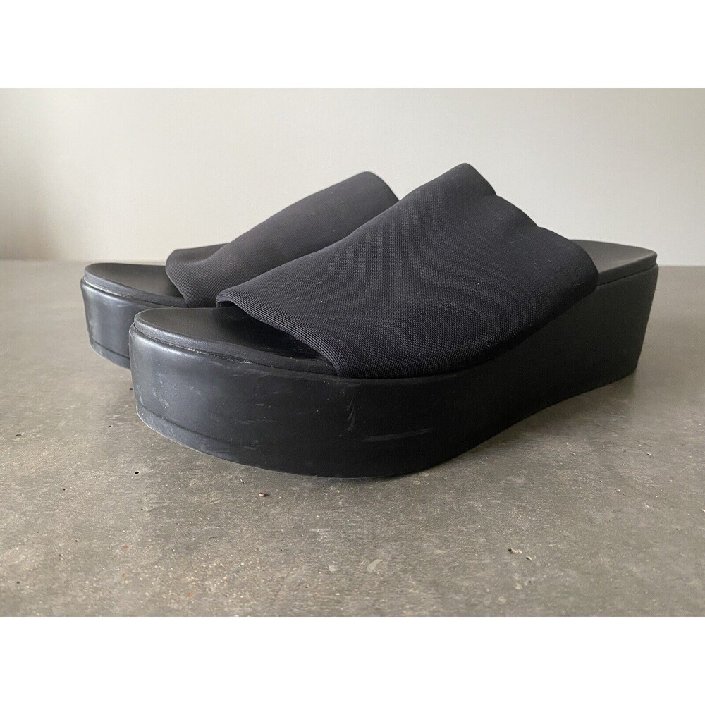 Vintage 90’s Y2K Bebe Black Platform Sandals Slinky Stretch Fabric Top 9